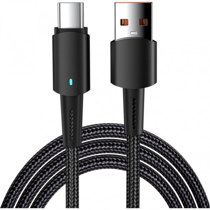 Кабель REXANT USB-A – Type-C, 6А, 66Вт, 1м, в черной нейлоновой оплетке, со световой индикацией 18-7064